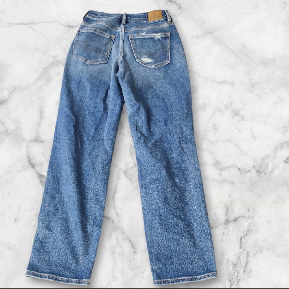 Womens american Eagle Mom Straight Jeans Distressed - Picture 3 of 7